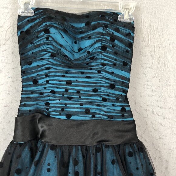 Flirt By Maggie Sottero Dress Womens Small Teal Black Short Prom Event Netting - Picture 3 of 16